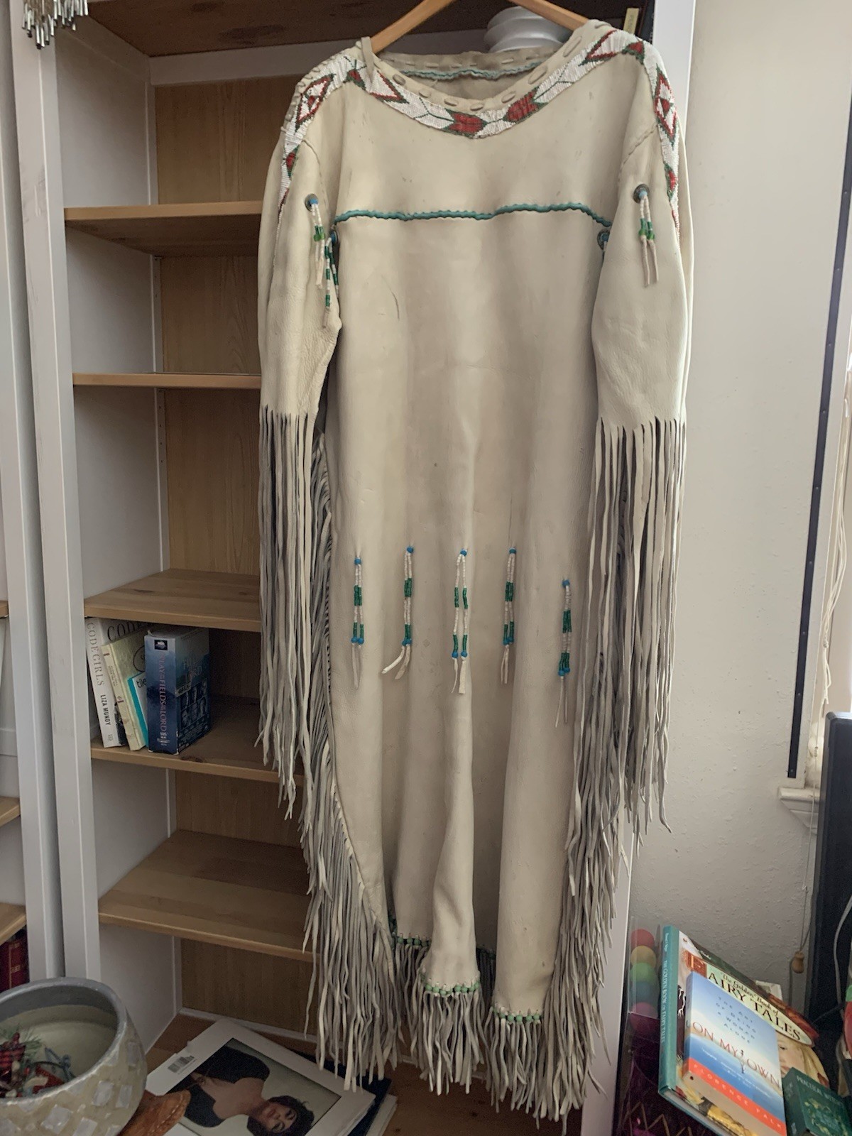 Native American Vintage Handmade Beaded Buckskin Leather Dress Kewa Pueblo Native American Vintage Handmade Beaded Buckskin Leather Dress Kewa Pueblo