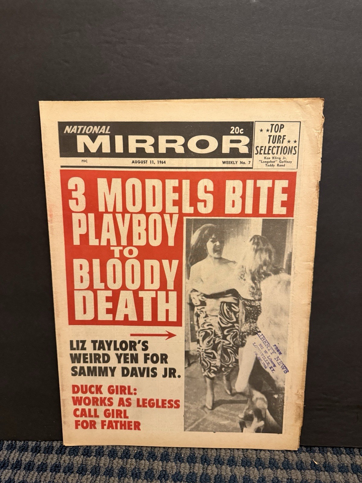 1964 National Mirror Newspaper, Liz Taylor’s Weird Yen for Sammy Davis Jr. (10W)