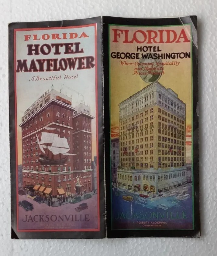 Vtg 40s Brochure Jacksonville Florida Hotel George Washington & Hotel Mayflower 