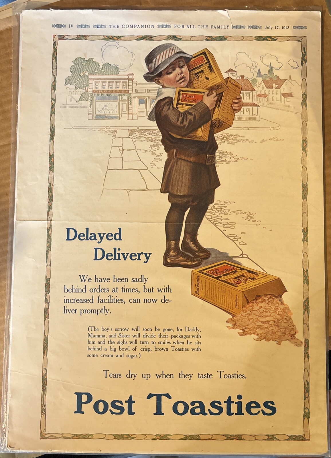 1913 Post Toasties Ad The Companion Magazine Back Various Offers Vacation Items