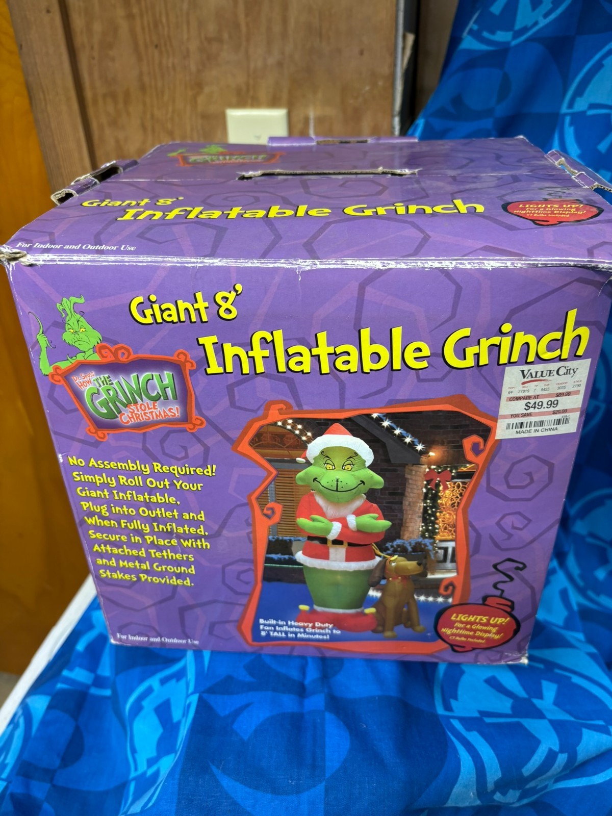 Vintage 2004 Gemmy 8 Ft Inflatable Grinch Max Airblown Christmas Yard Decor Box