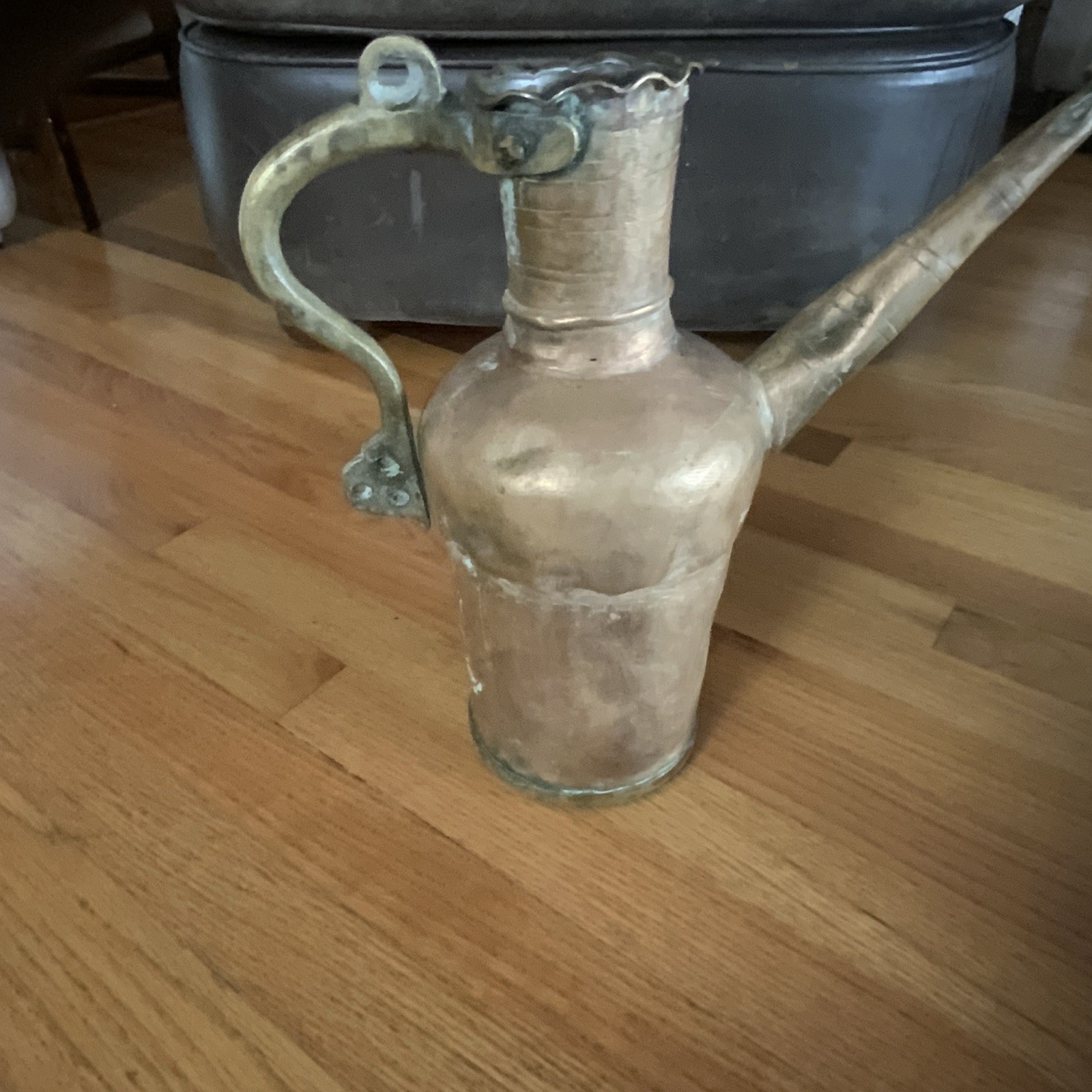 Vintage Hand-Hammered Brass Ewer/Pitcher with Aged Patina-13in tall  Mid-Centery
