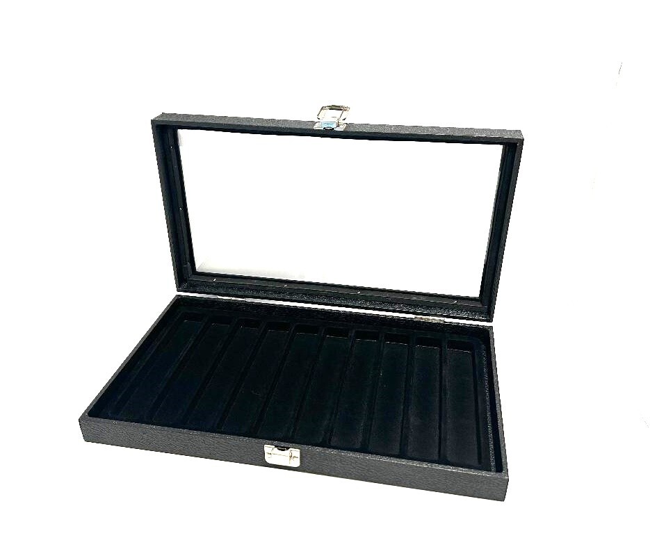Straight Edge Razor Black Glass Top 10 Slot Collectors Hobby Display Case Straight Edge Razor Black Glass Top 10 Slot Collectors Hobby Display Case