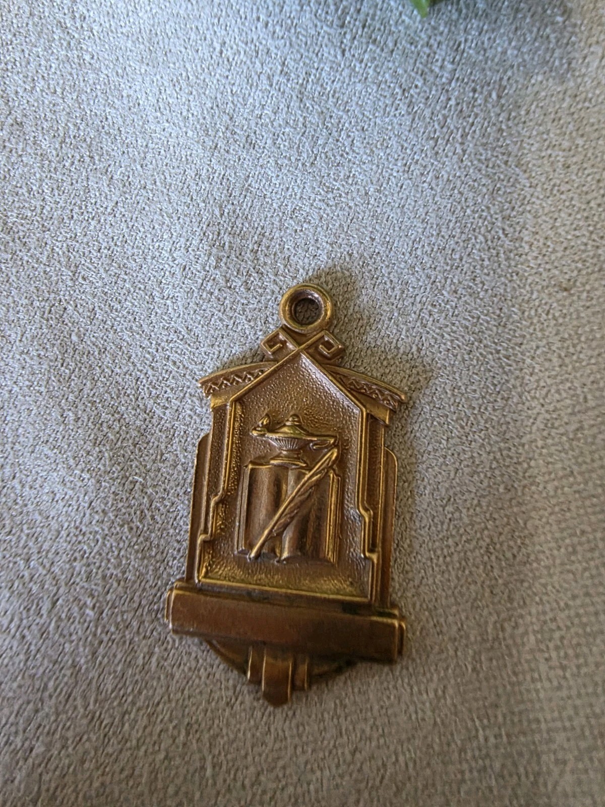 Vintage Unmarked Academic Award Charm Gold Tone Art Deco School Medal Pendant