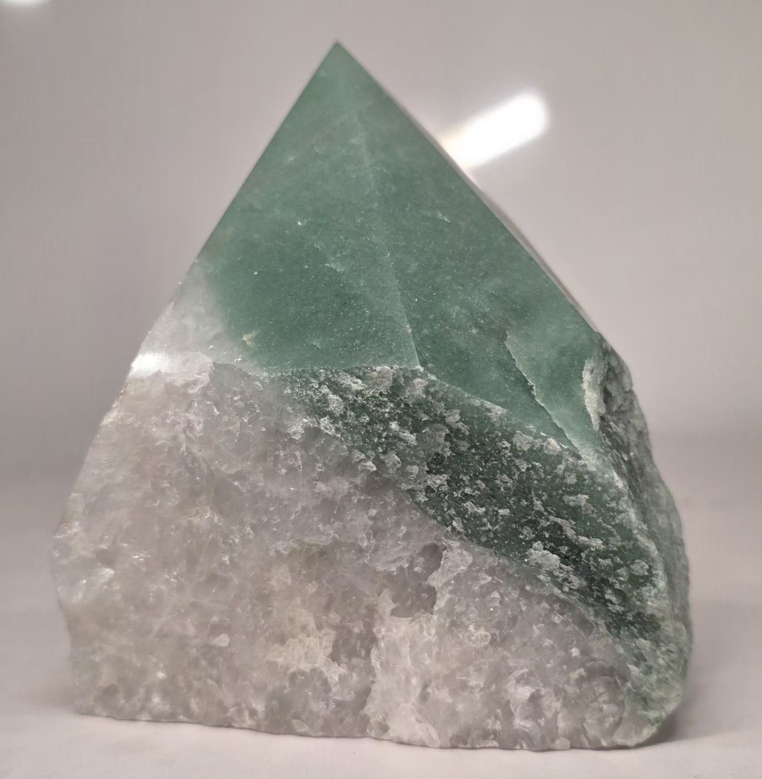 Green Quartz Polished Crystal Point Flat Base Rough Matrix Specimen Brazil 751g
