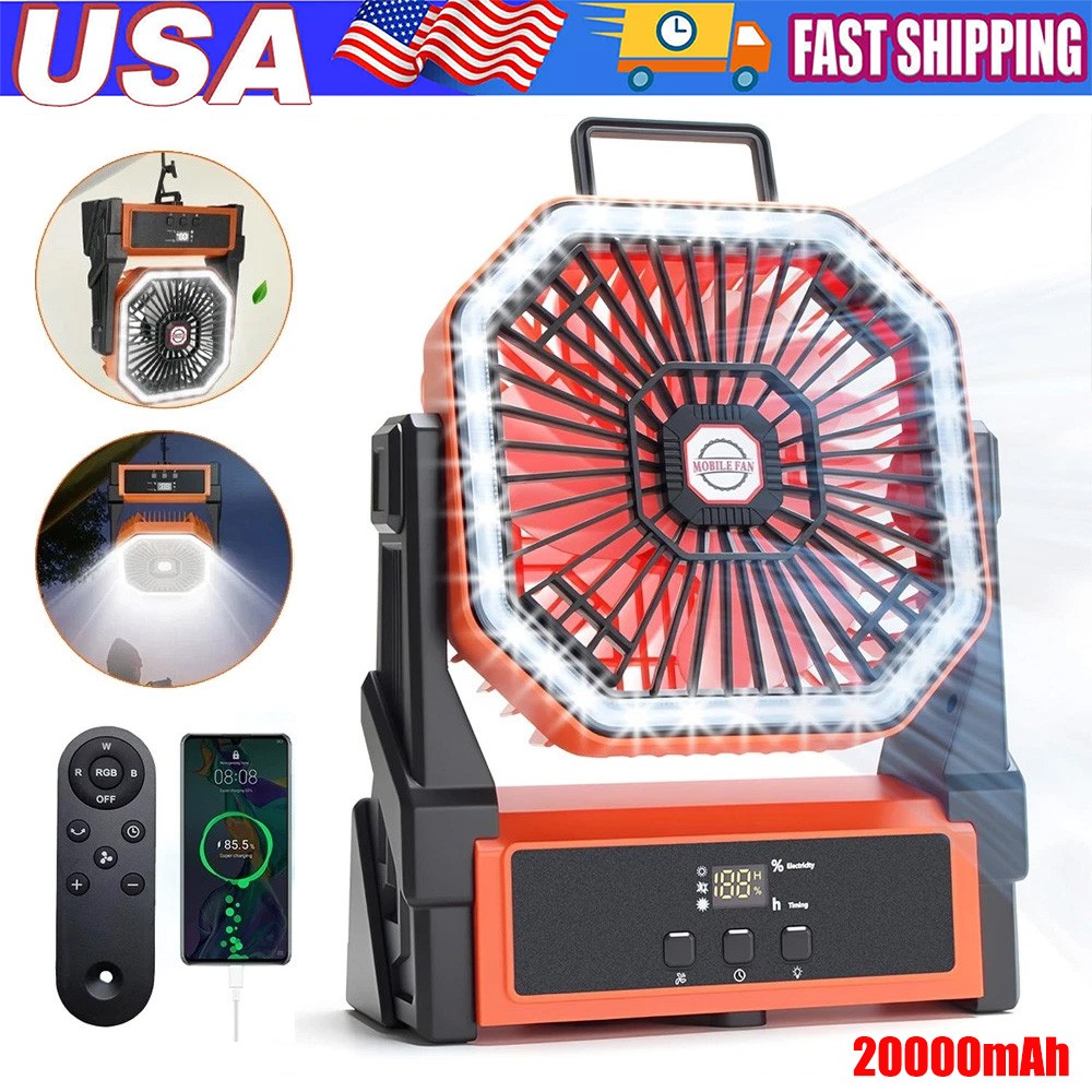 Camping Fan, 20000mAh 96Hrs Rechargeable Portable Fan with LED Lights & 4 Speeds