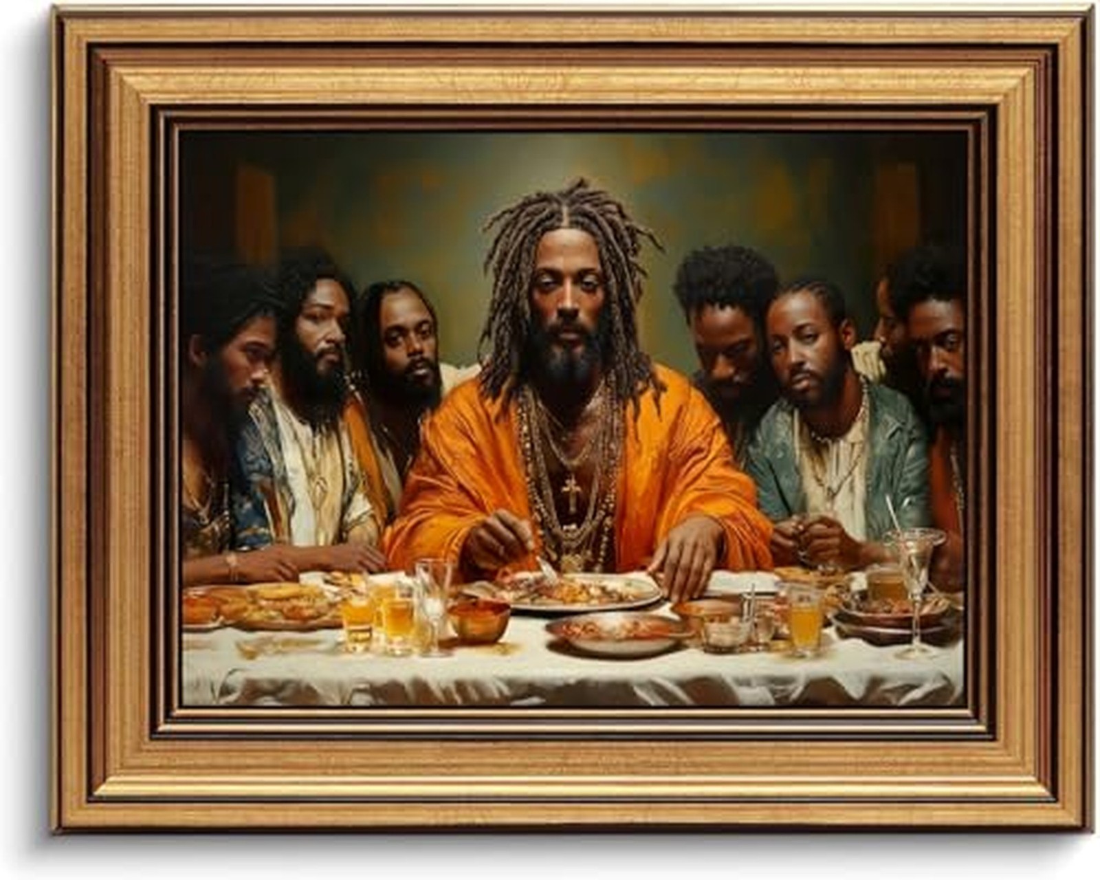 Kabcod Vintage Gold Framed Black Jesus Canvas Wall Art African American The L...