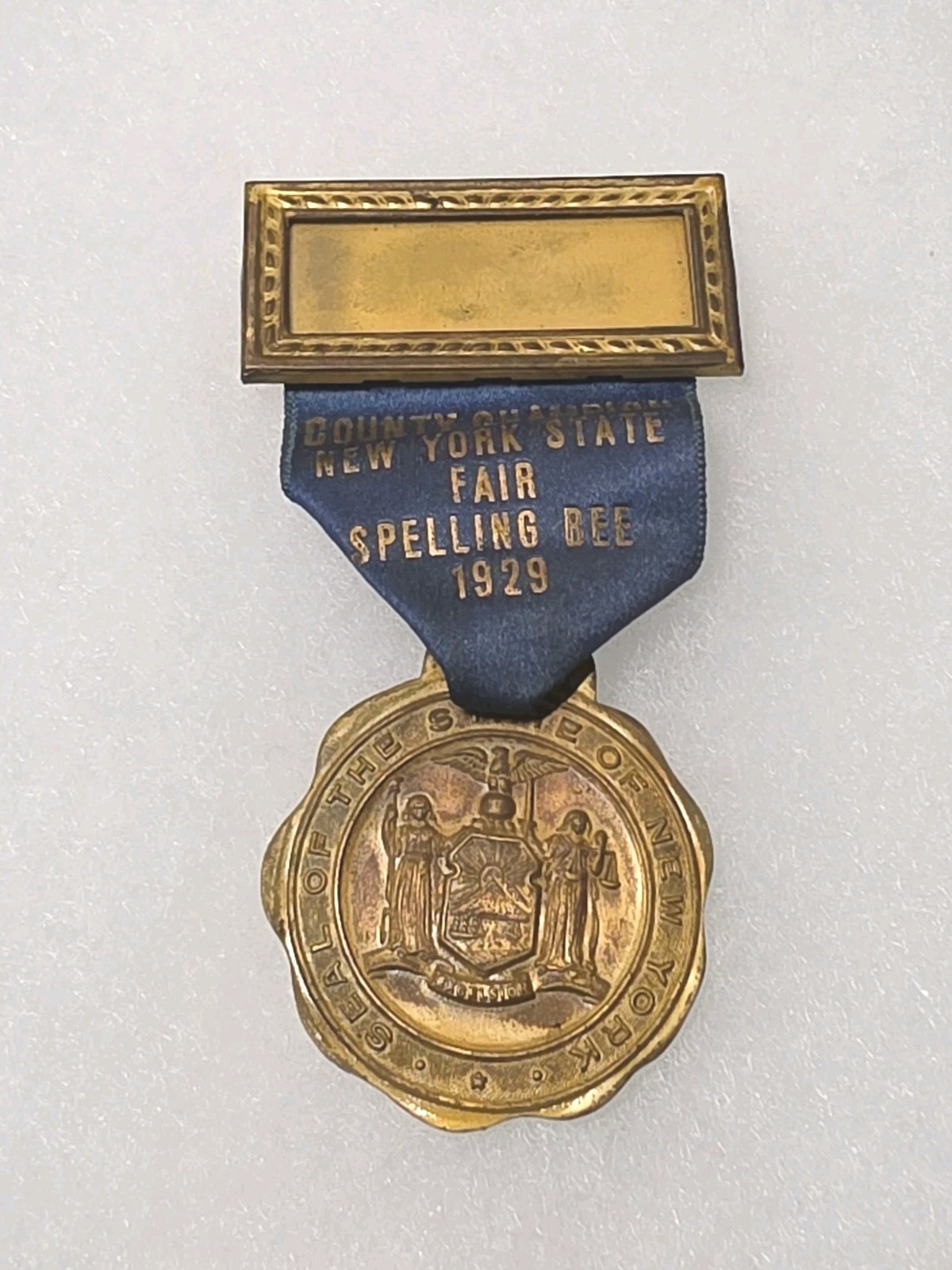 1929 COUNTY CHAMPION NEW YORK STATE FAIR SPELLING BEE AWARD MEDAL (VERY RARE)