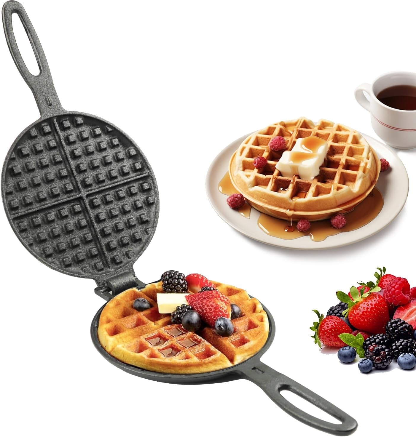 Rome Industries Old Fashioned Waffle Cast Iron, Black
