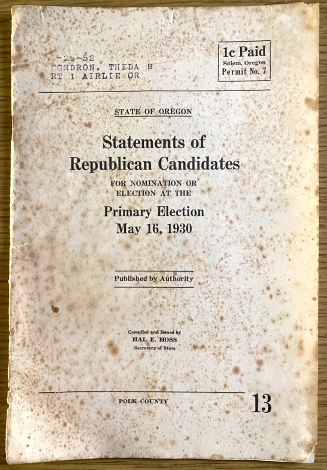 1930 REPUBLICAN CANDIDATES FOR PRIMARY ELECTION vintage political booklet OREGON 1930 REPUBLICAN CANDIDATES FOR PRIMARY ELECTION vintage political booklet OREGON