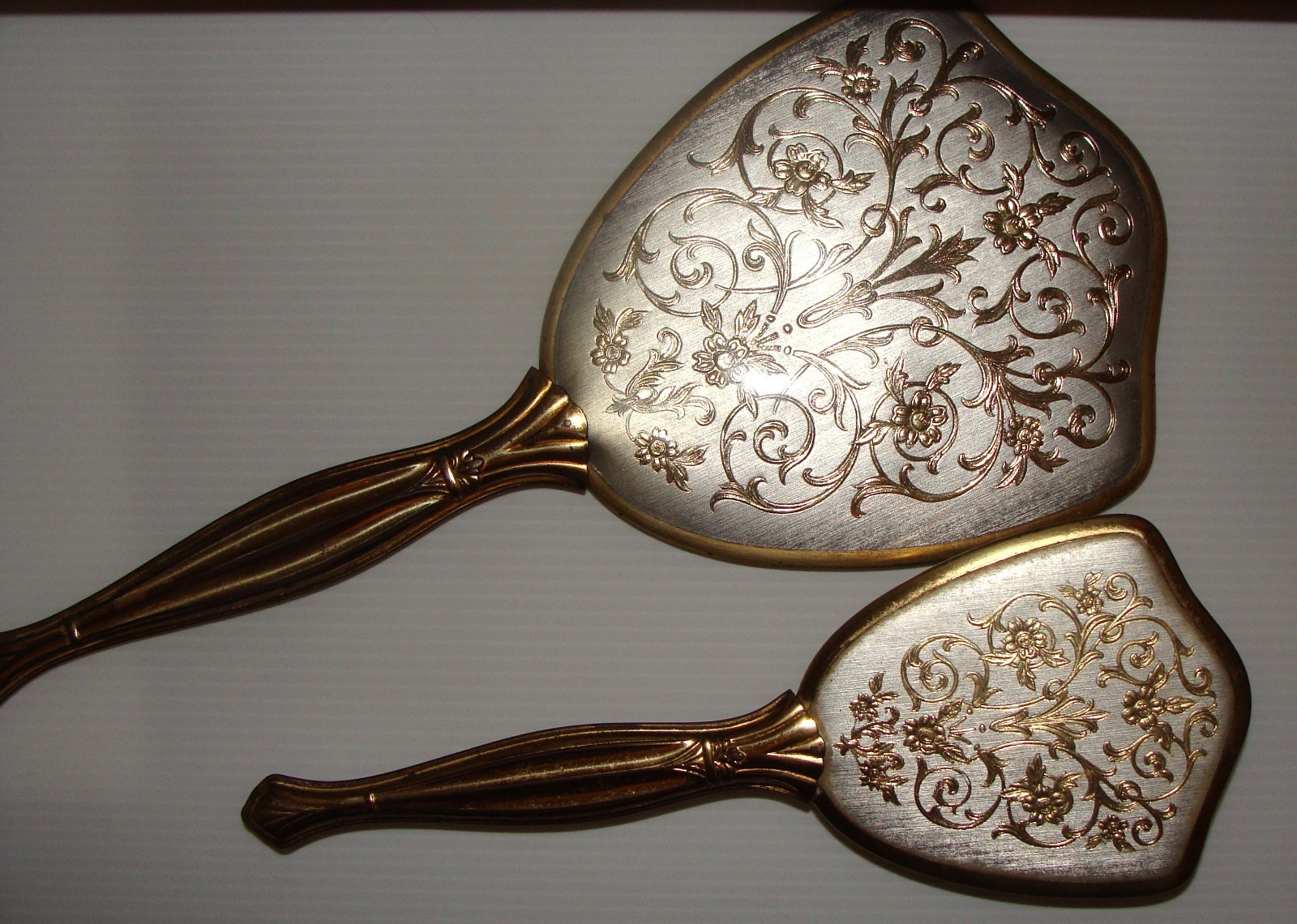 Vintage Mirror & Brush Set, Gold Plated