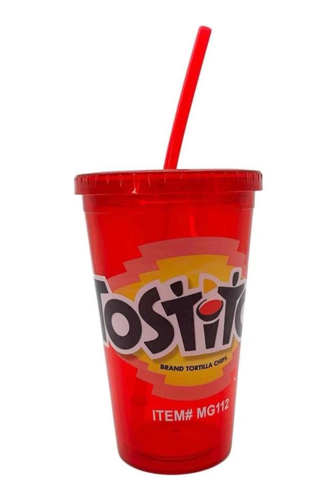 Rare Tostitos Tortilla Chips Clear Red Tumbler Cup w/ Lid & Straw Advertising
