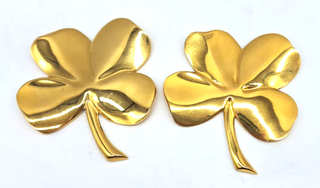Vintage 1984 Gerity 24K Gold Electroplate 4 Leaf Clover Shamrock Paperweight Set
