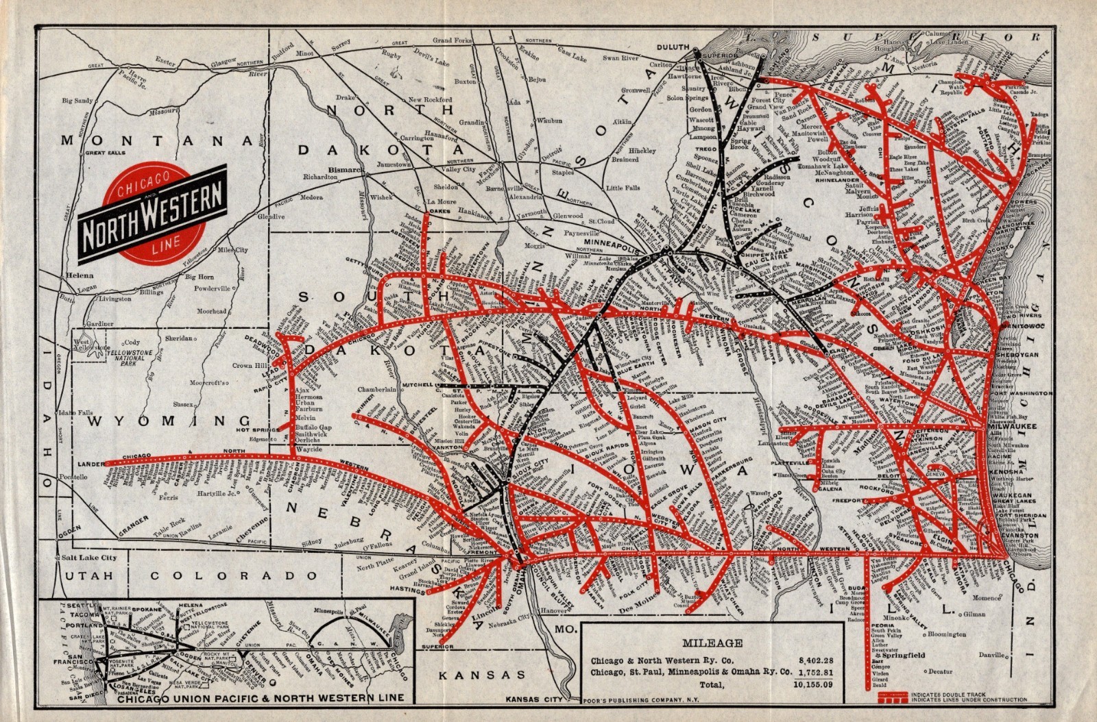 1922 Antique Chicago Northwestern Railway Map North Western Railroad Map 3212
