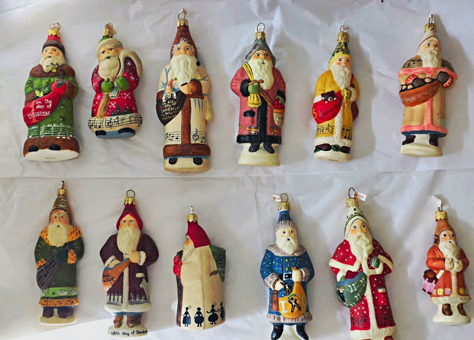 Vaillancourt Folk Art Complete Set 12 DAYS OF CHRISTMAS Santa Ornaments Signed