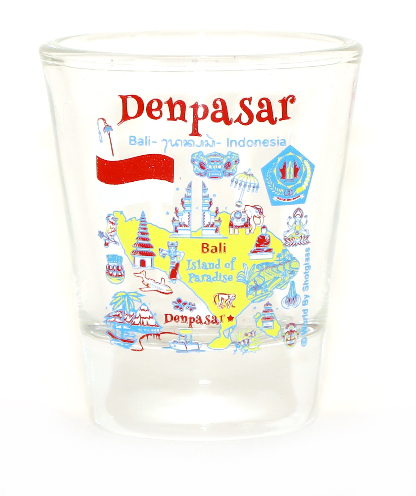 Denpasar (Bali) Indonesia Landmarks and Icons Collage Shot Glass