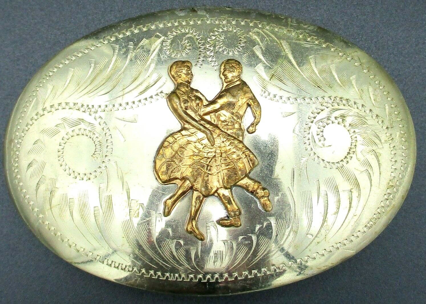 COMSTOCK SILVERSMITHS Swing & Square Dancing Hand Made & Engvd Belt Buckle 