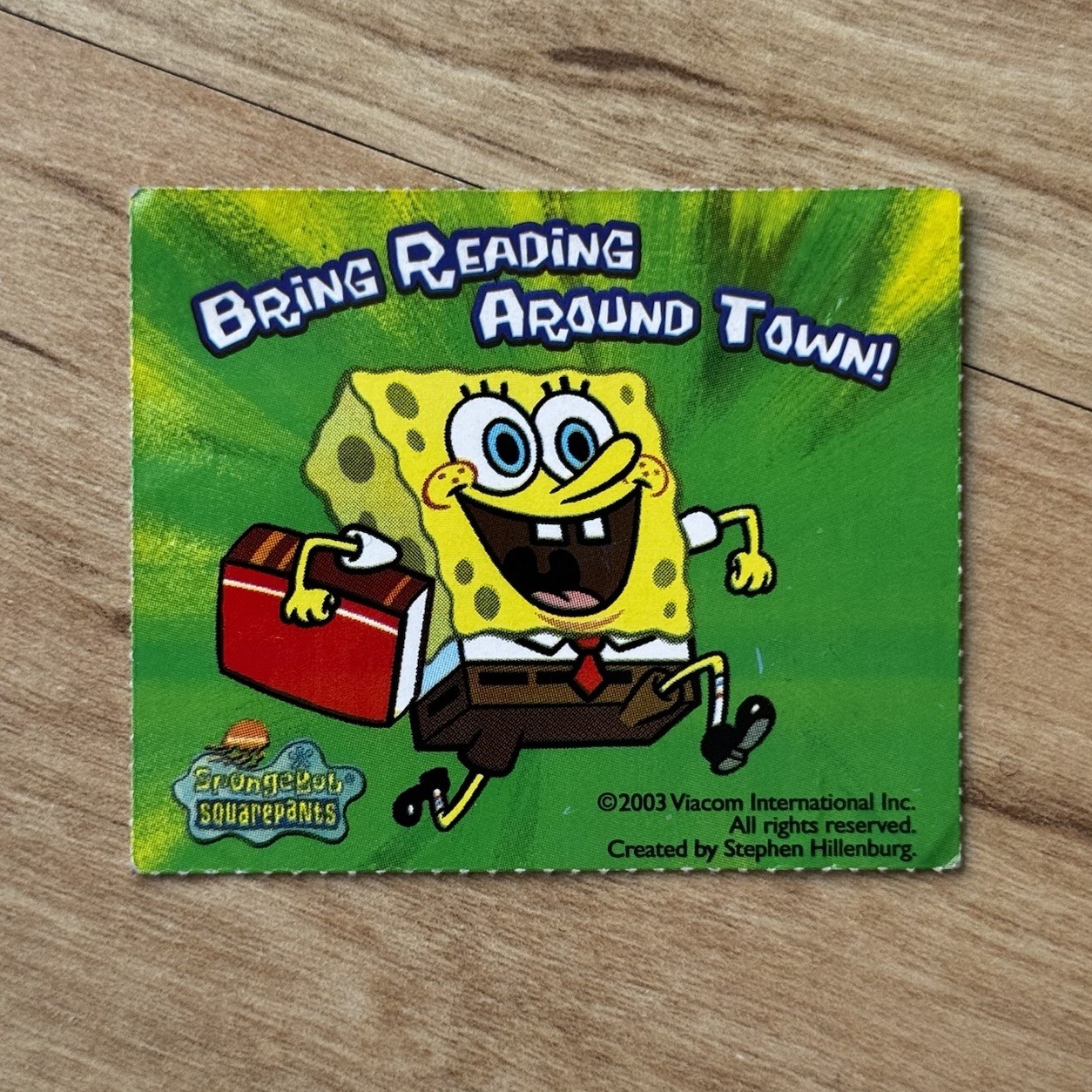 VINTAGE 2003 SPONGEBOB SQUAREPANTS BRING READING AROUND TOWN STICKER VIACOM 2.5”