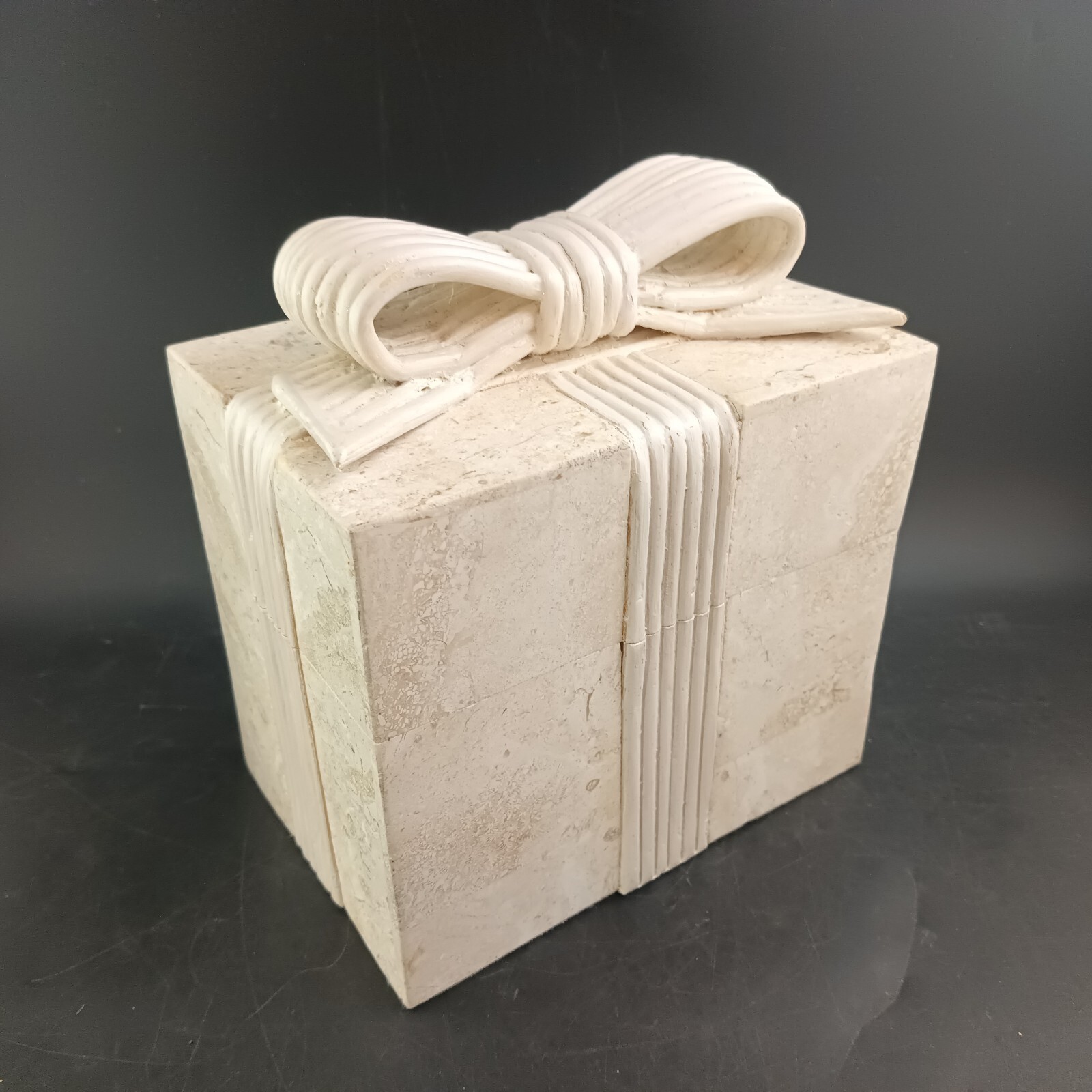 Renoir Designs Tessellated Travertine Stone Trinket Box Lined W Black Velvet OBO