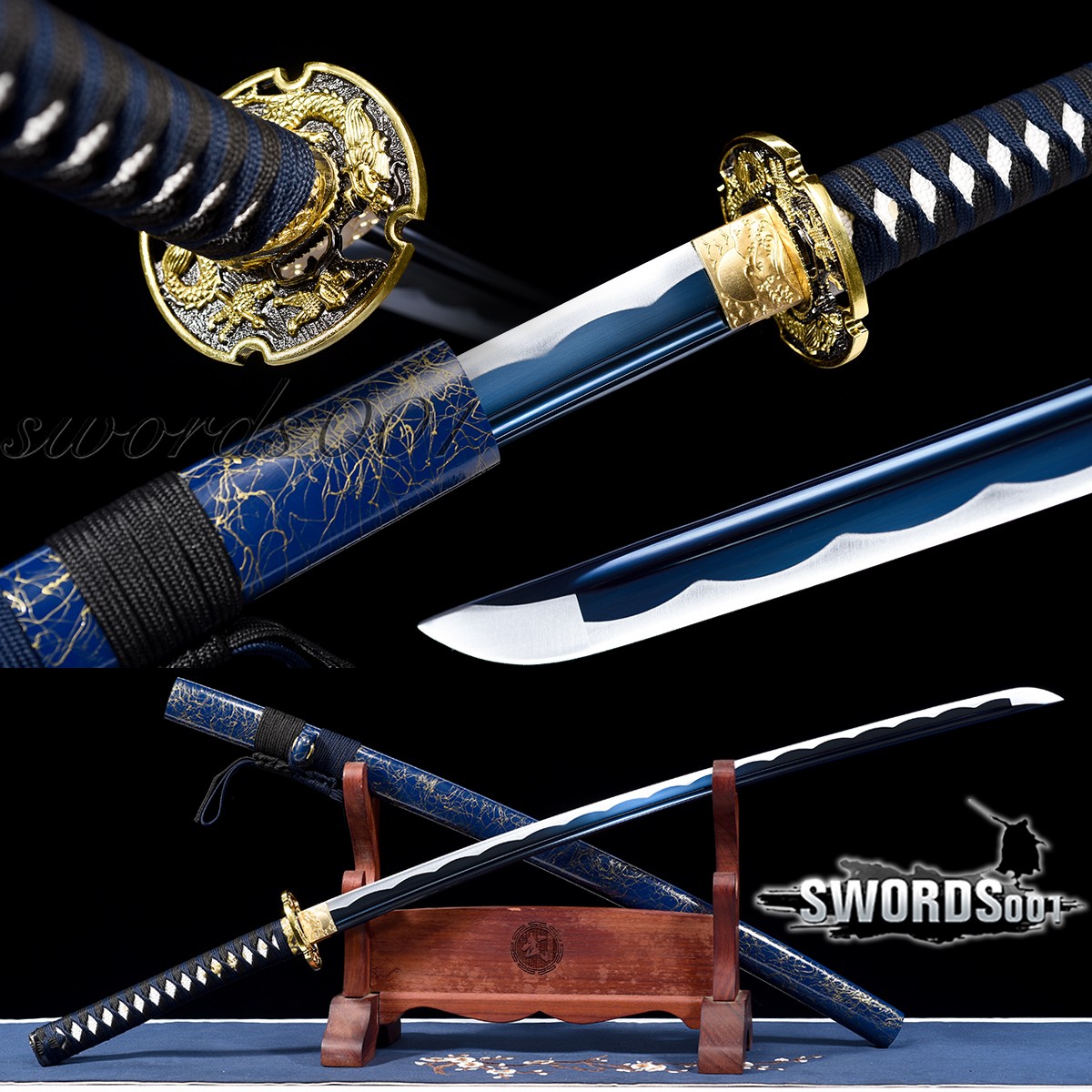 Elegant Blue Dragon Sword T10 Steel Sharp Japanese Samurai Katana Battle Ready