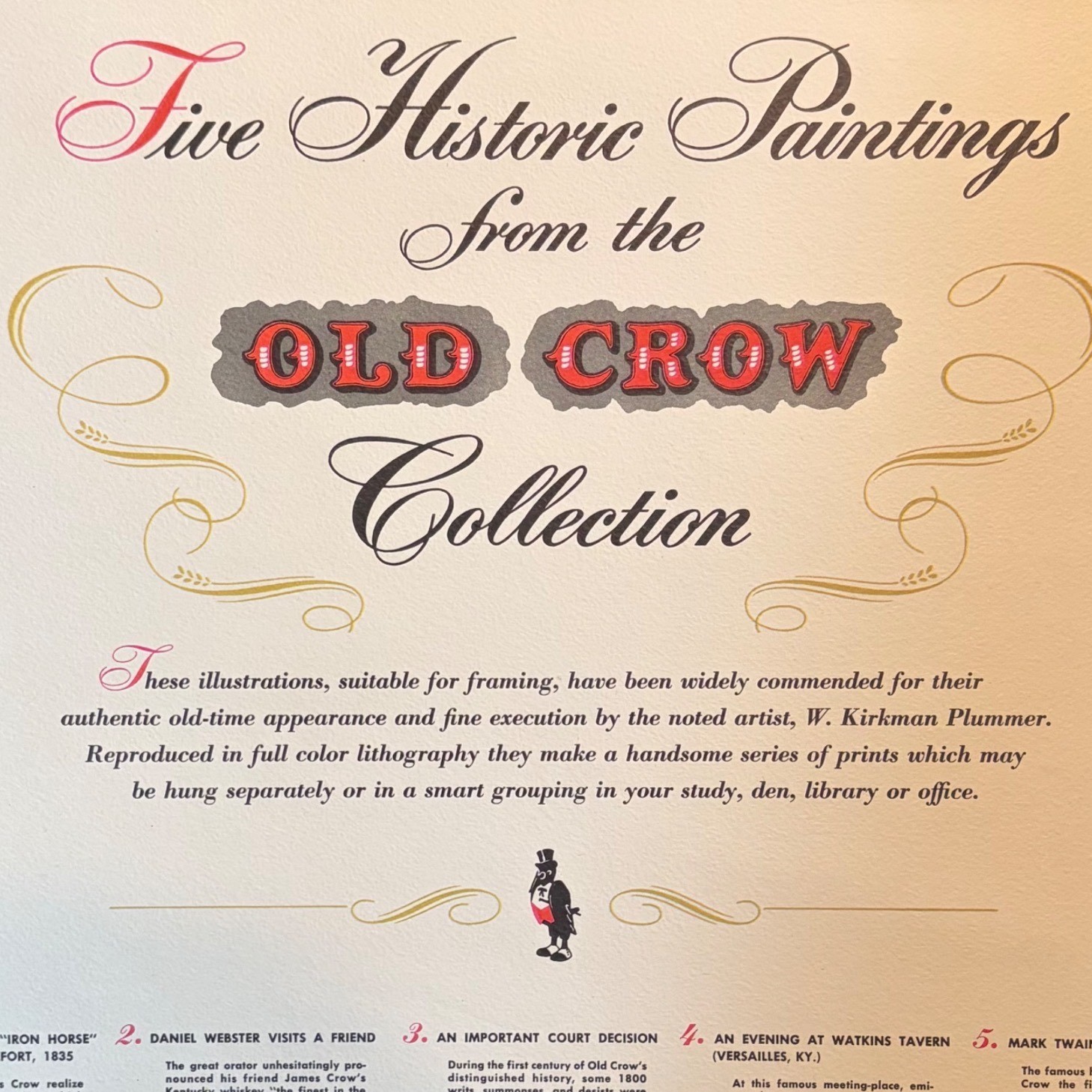 Old Crow Collection 5 Historic Paintings W Kirkman Plummer Prints 14x11 Vintage