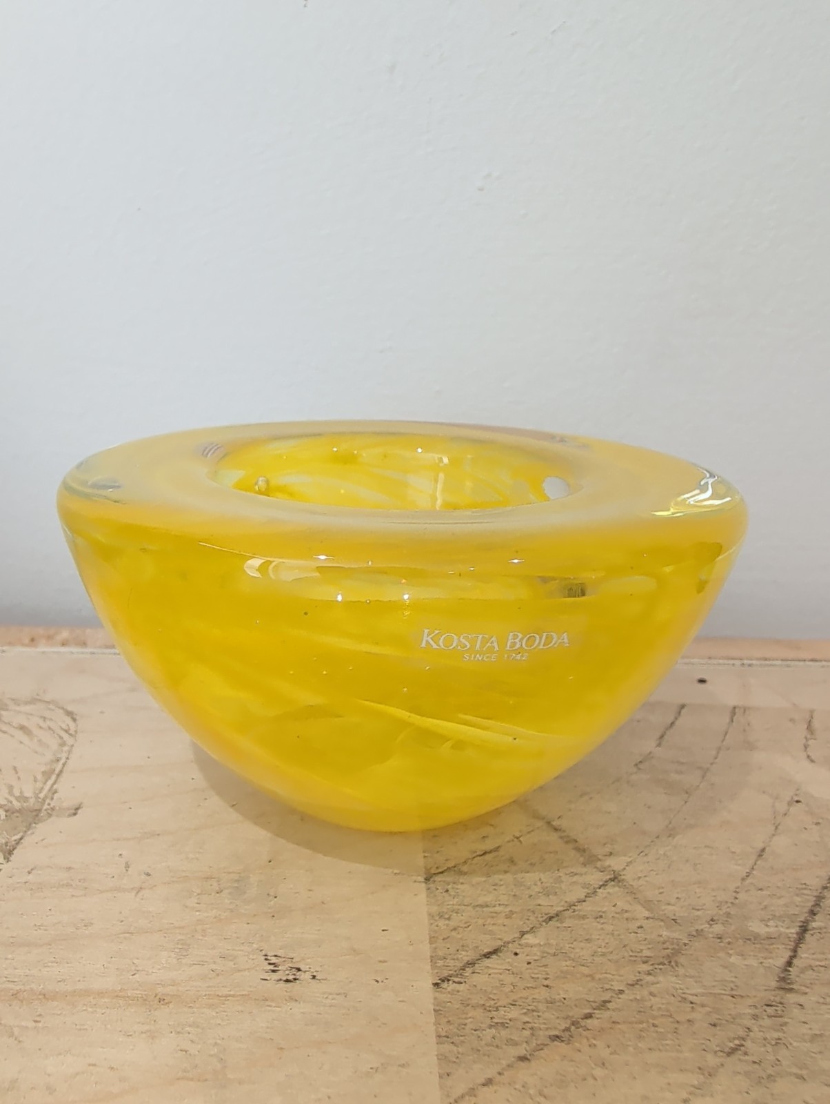 Vintage Kosta Boda Atoll Yellow Art Glass Bowl By Anna Ehrner 4.5”