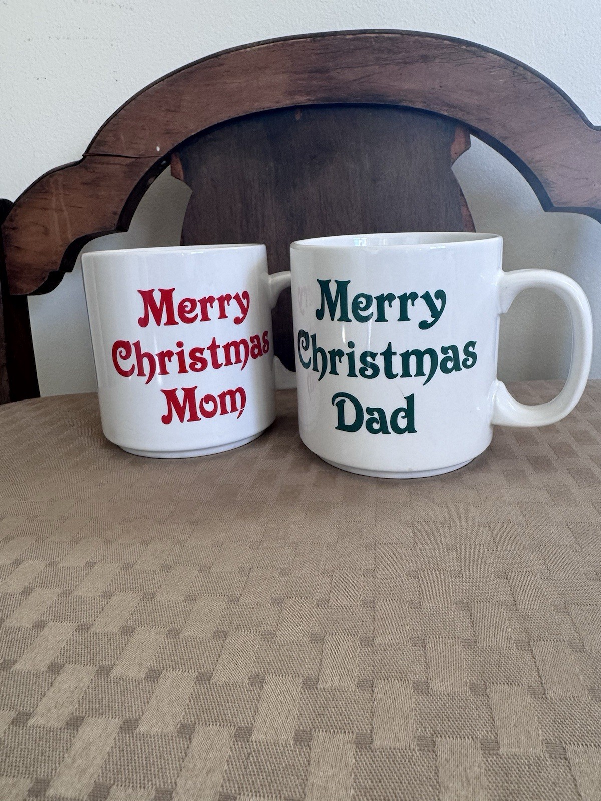 VTG 1983 Merry Christmas Mom-Dad Matching Coffee Mugs Chadwick Miller Gen X Gift