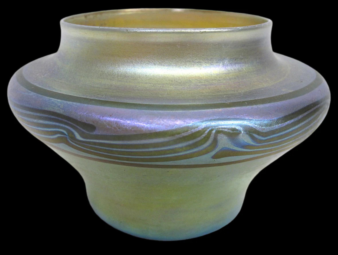 Rare Tiffany Studios Damascene shouldered vase #5261E, signed “LCT”