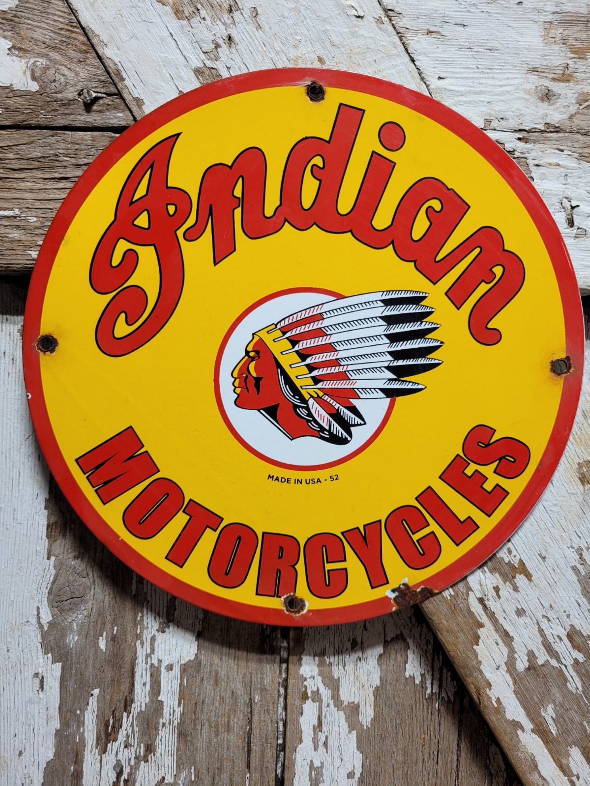 VINTAGE INDIAN MOTORCYCLES PORCELAIN SIGN MOTOR BIKE DEALER SALES SERVICE REPAIR