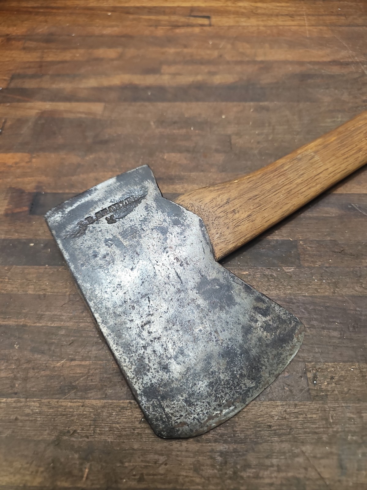 AC32- Antique Hand Forged JB STOHLER AXE Schaefferstown Pa 4  lb 9 oz