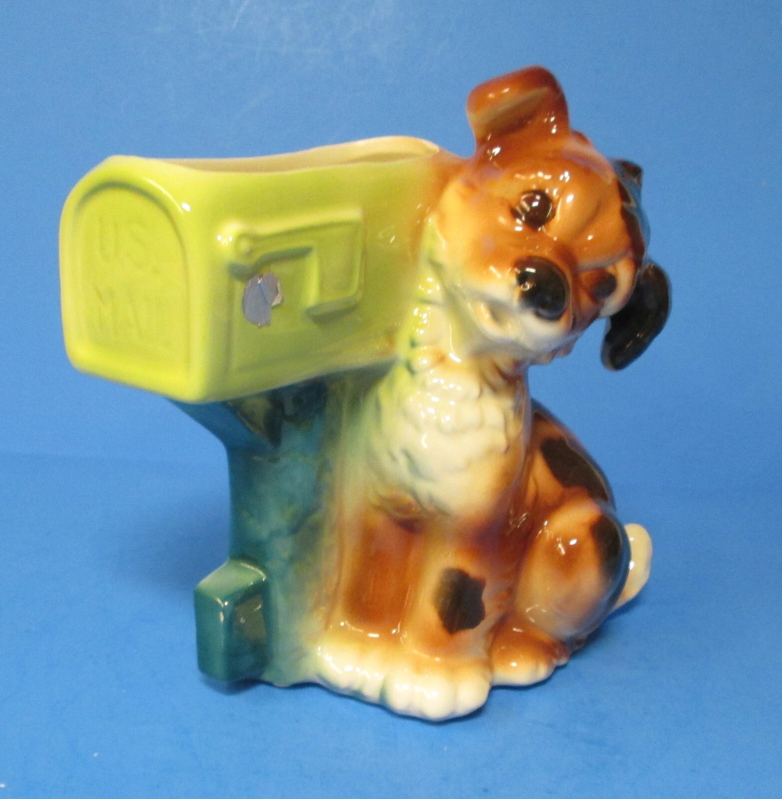 sweet vintage Puppy Dog at Mailbox 1950's Royal Copley planter vase w/ sticker sweet vintage Puppy Dog at Mailbox 1950's Royal Copley planter vase w/ sticker