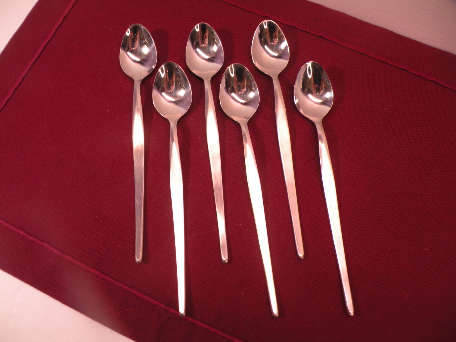 Set Of 6 MCM Noritake LINDEN Satin Stainless 18-8 Japan Iced Tea Spoons 7-1/8