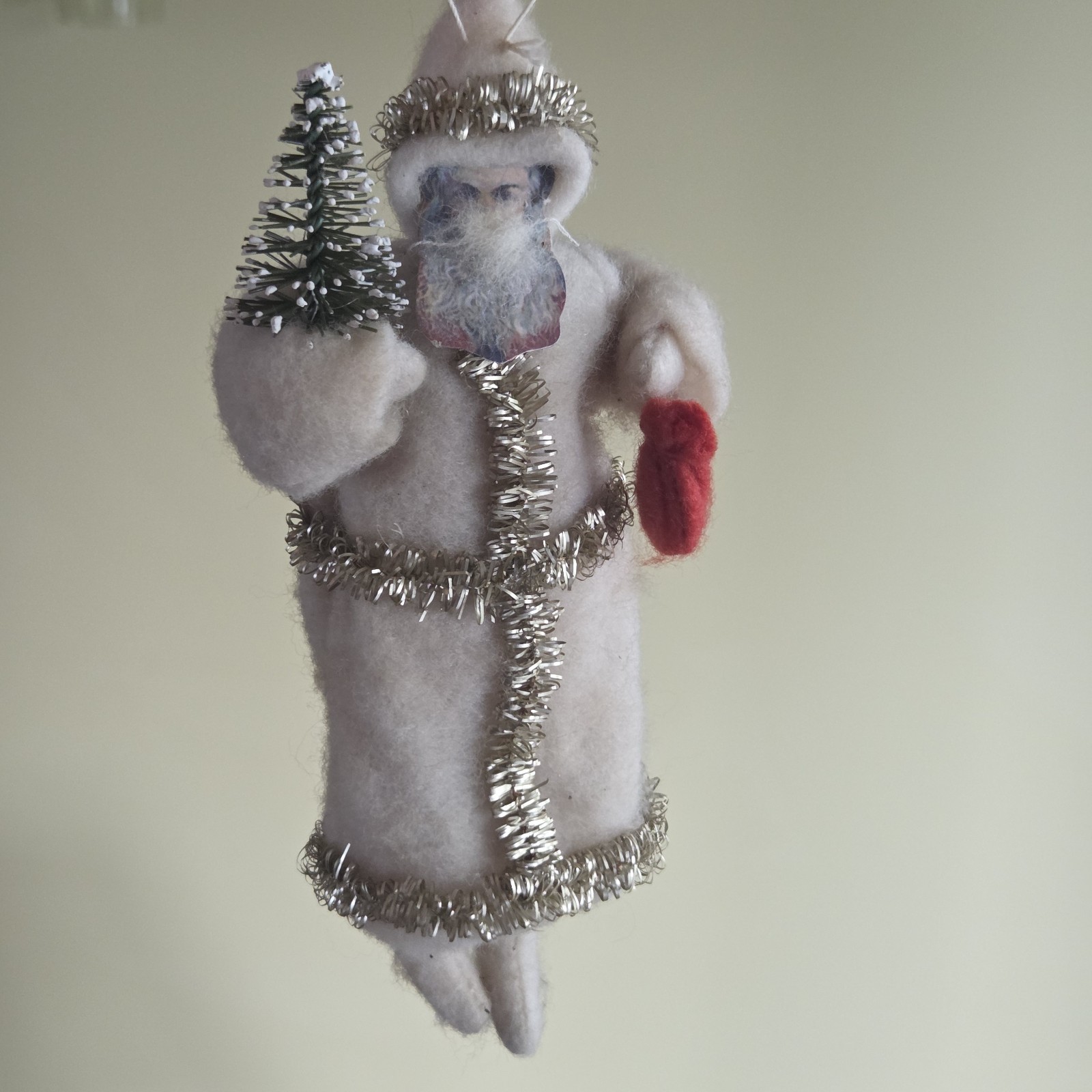 Vintage Felt Santa Claus Antique Primitive Style Paper Face Ornament Figure 7\