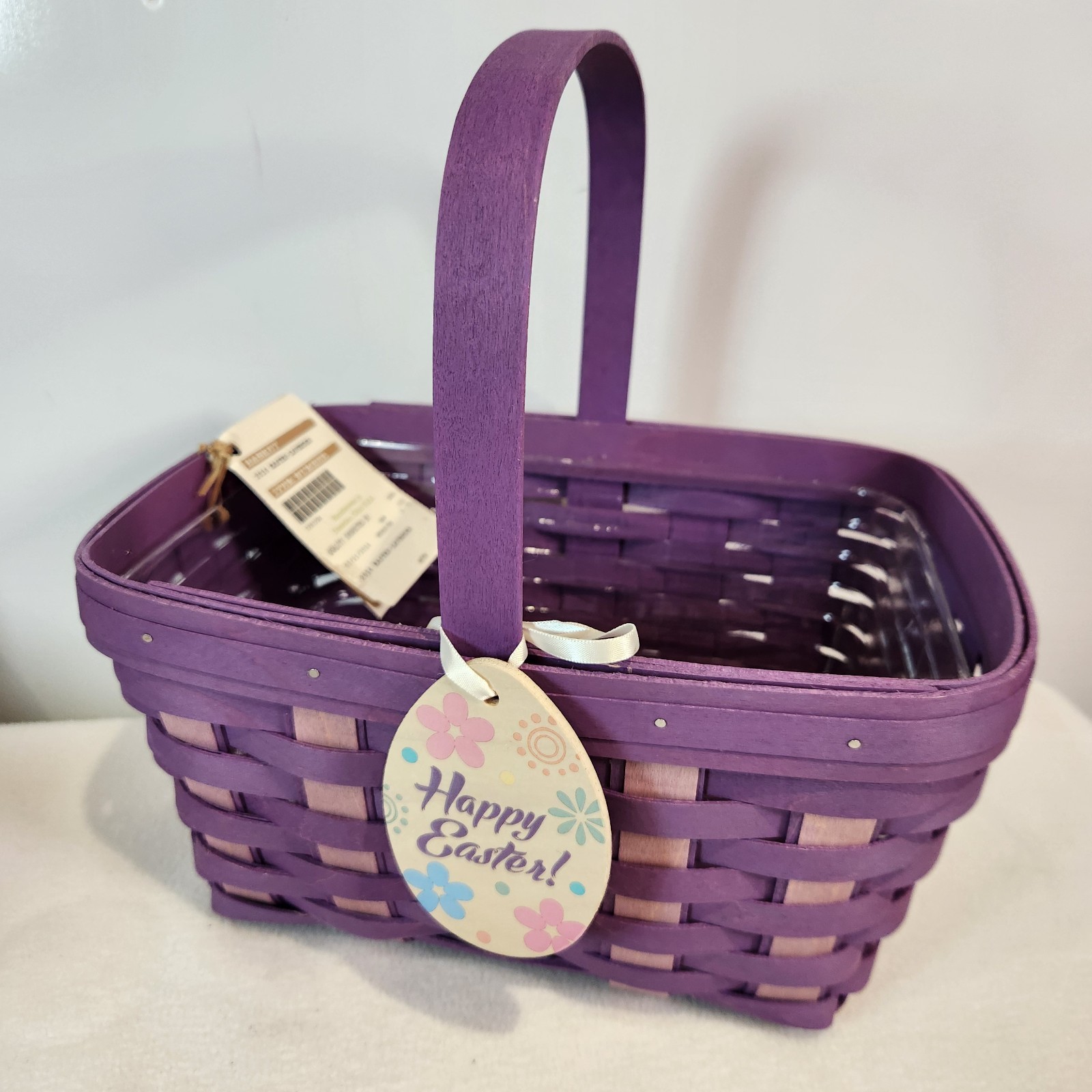 Longaberger 2014 Easter Lilac Purple Basket+Protector+Wooden Tie On~~Spring Size