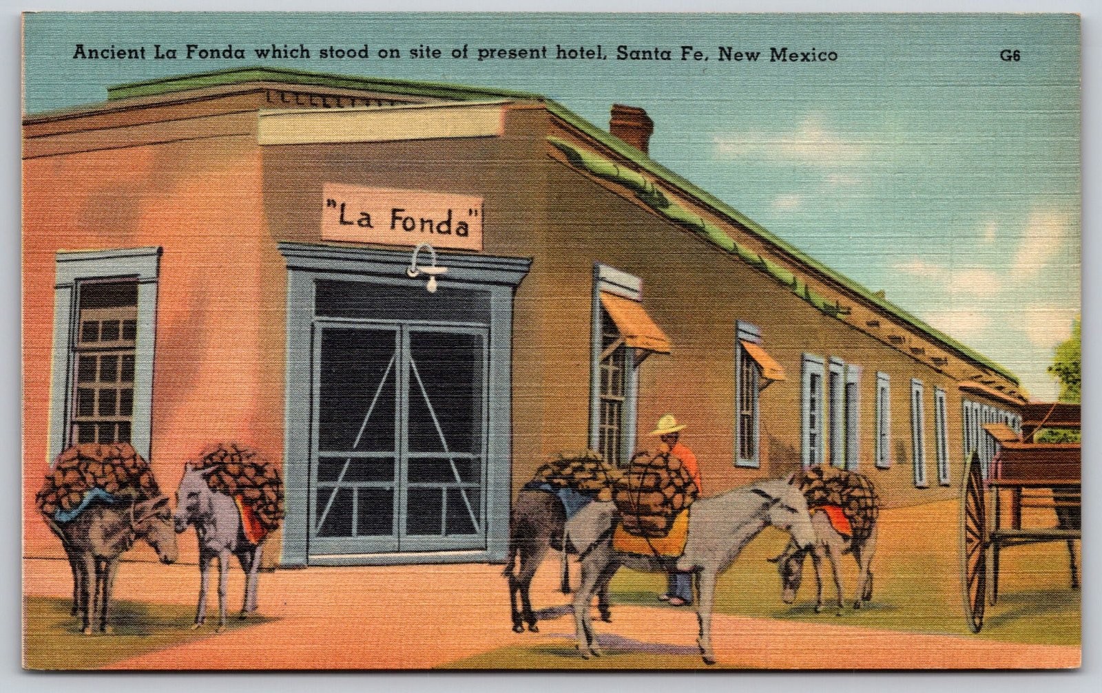Ancient La Fonda Hotel Santa Fe New Mexico Burros Tichnor Postcard PC304 Ancient La Fonda Hotel Santa Fe New Mexico Burros Tichnor Postcard PC304