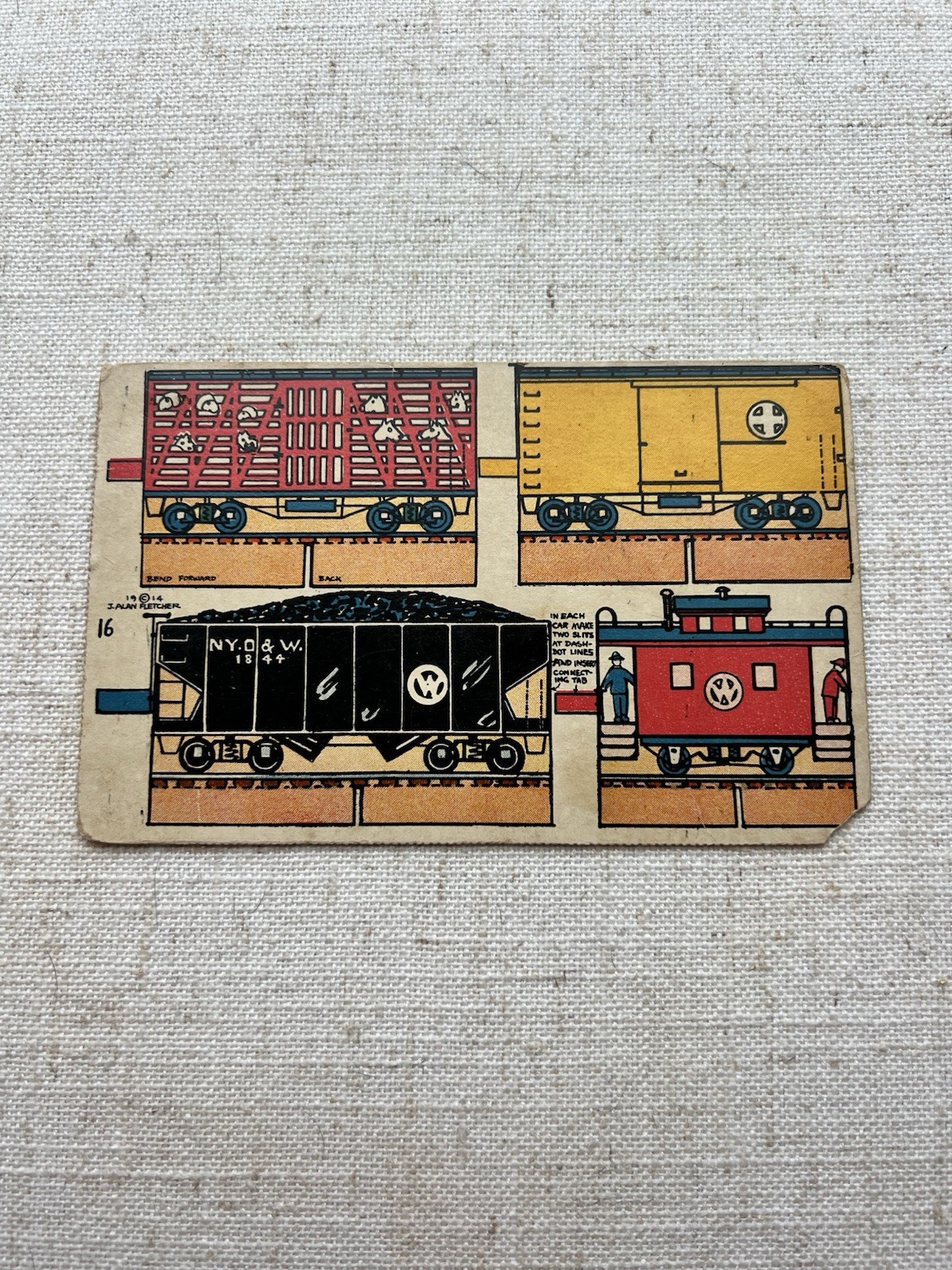 1914 J. Alan Fletcher Postcard Cut Out Train Car “N.Y. O. & W. Railway”