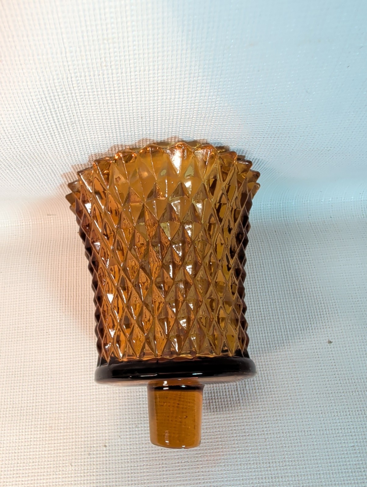 Vintage Diamond Point Amber Glass Peg Votive Candle Holder Golden Brown 