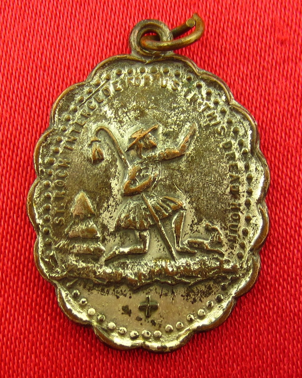 Vintage SAINT HUBERT Medal SAINT ROCH Catholic Pendant IN THIS DREAD HOUR Medal