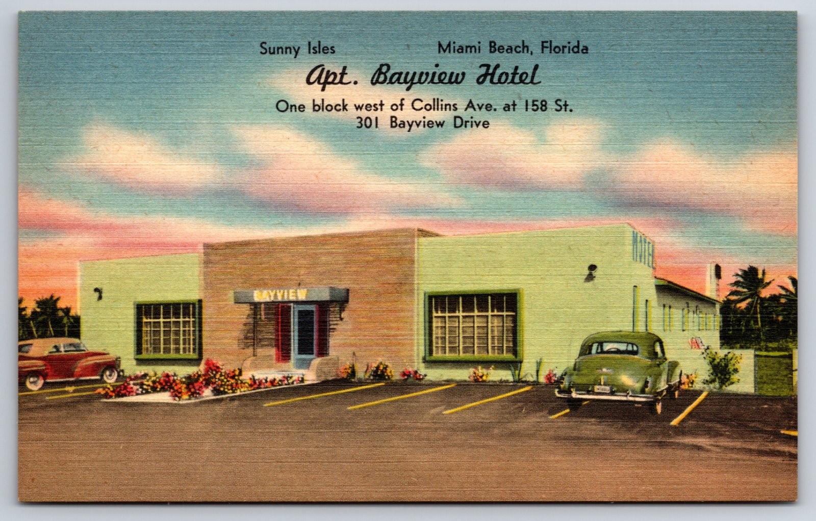 Sunny Isles Miami Beach Florida Apartment Bayview Hotel Motel Cars Postcard