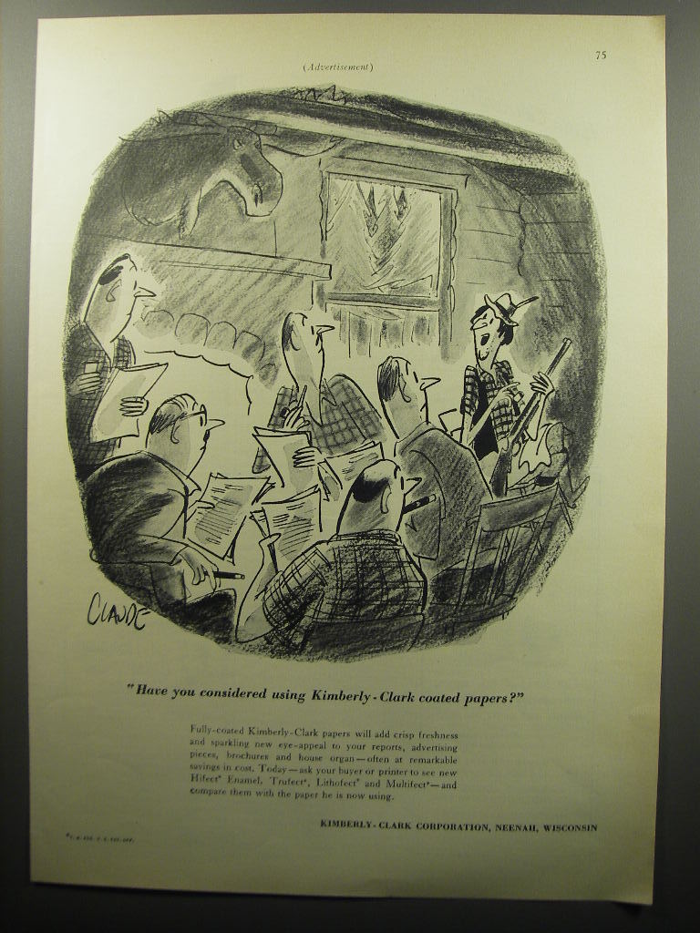 1951 Kimberly-Clark Paper Ad - cartoon by Claude Smith