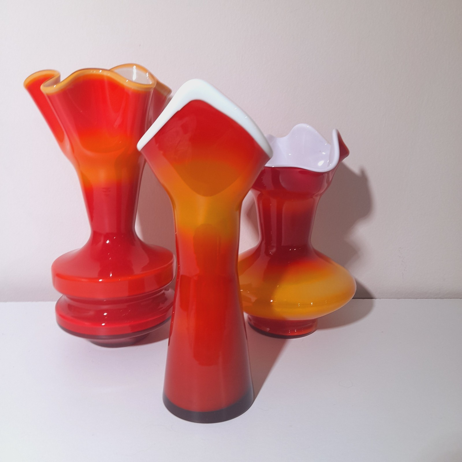 Yugoslavian Dragan Drobnjak Hand Blown Glass Vases, Midcentury Modern Fazzoletto