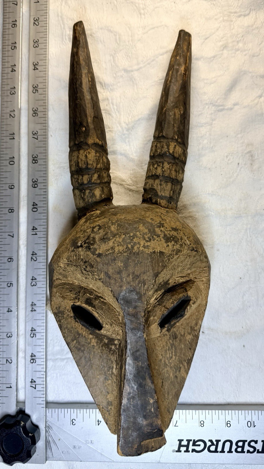 Vintage African Antelope Wood Mask - Hand Carved Horned Tribal Art Decor 16.5
