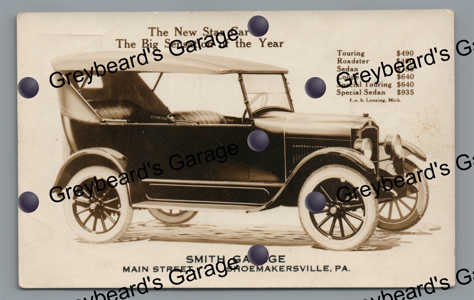 RPPC Smith Garage Car Auto SHOEMAKERSVILLE PA Berks County Real Photo Postcard