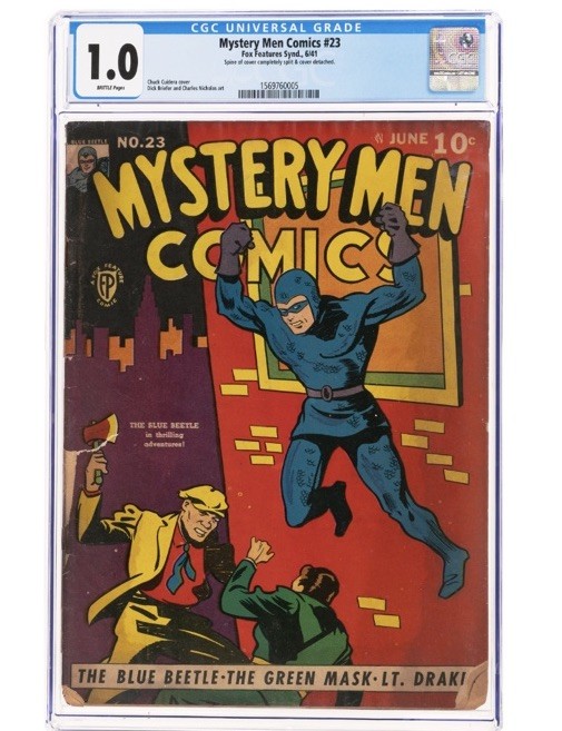 MYSTERY MEN COMICS #23 (Fox:1941) Cuidera Blue Beetle Green Mask CGC  1.0  (FR)