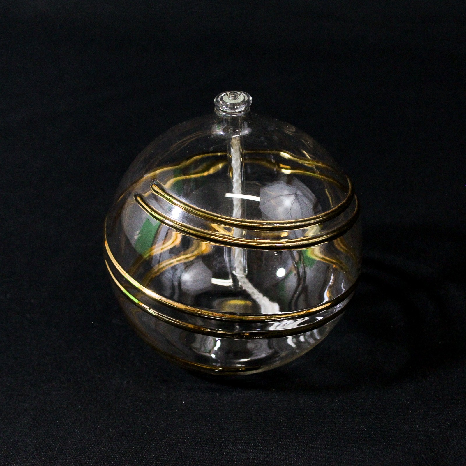 Lefton Trade Mark Clear Glass Oil Lamp W/ Wick Raised Gold Trim Taiwan