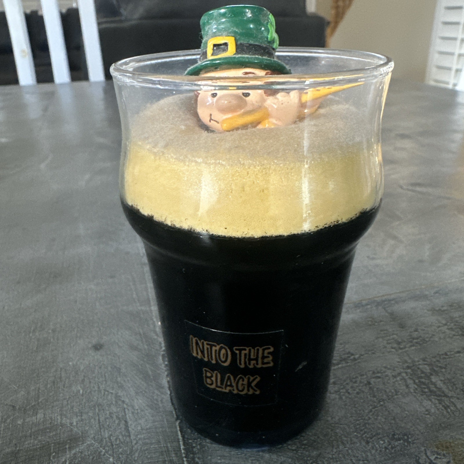 Green Hat Leprechaun Playing Flute Inside Miniature Glass “Into The Black”