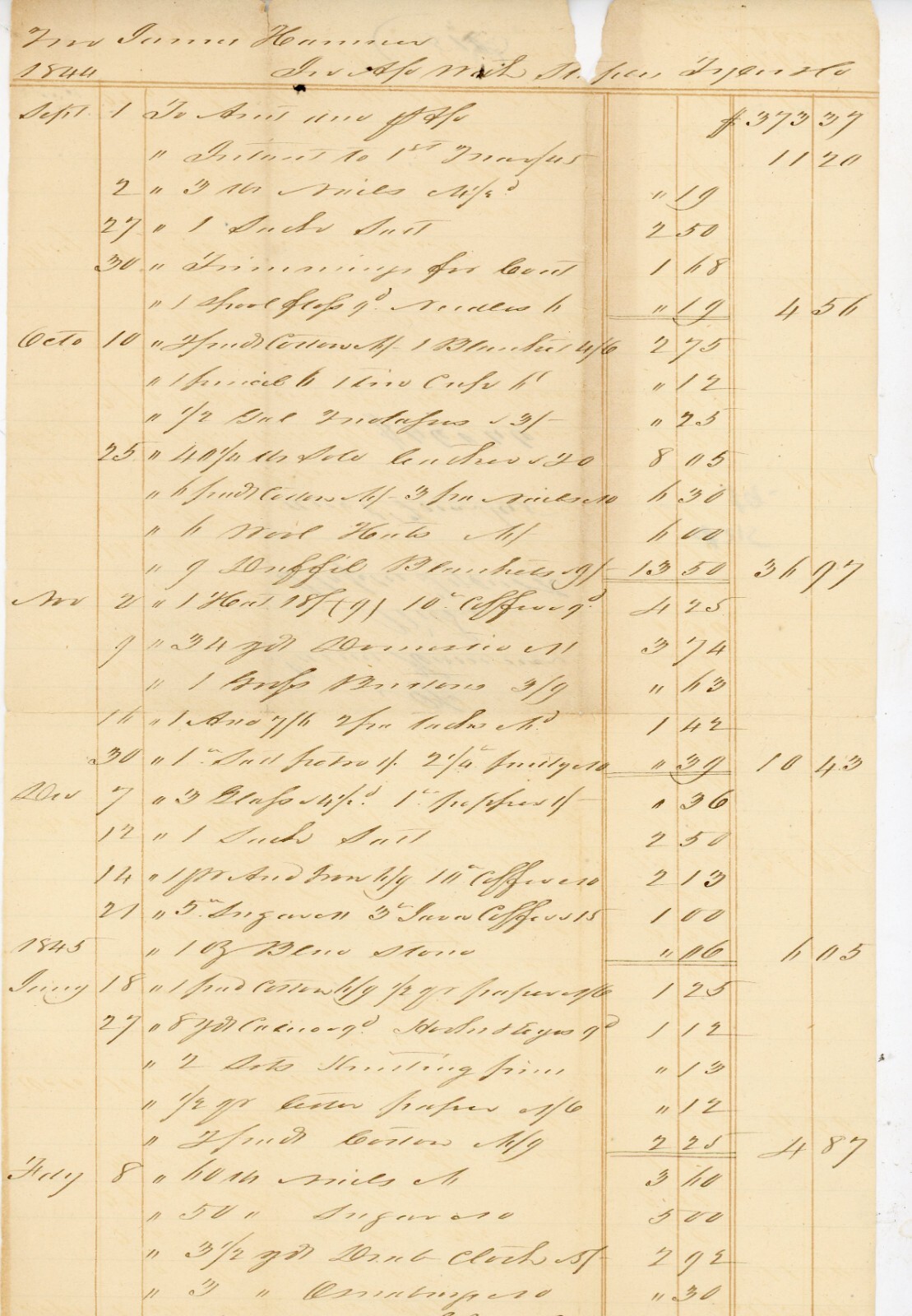 1844-1845 Merchant Ledger Invoice – J. & J. McK. Stephen Jayne, Dry Goods, NY 1844-1845 Merchant Ledger Invoice – J. & J. McK. Stephen Jayne, Dry Goods, NY