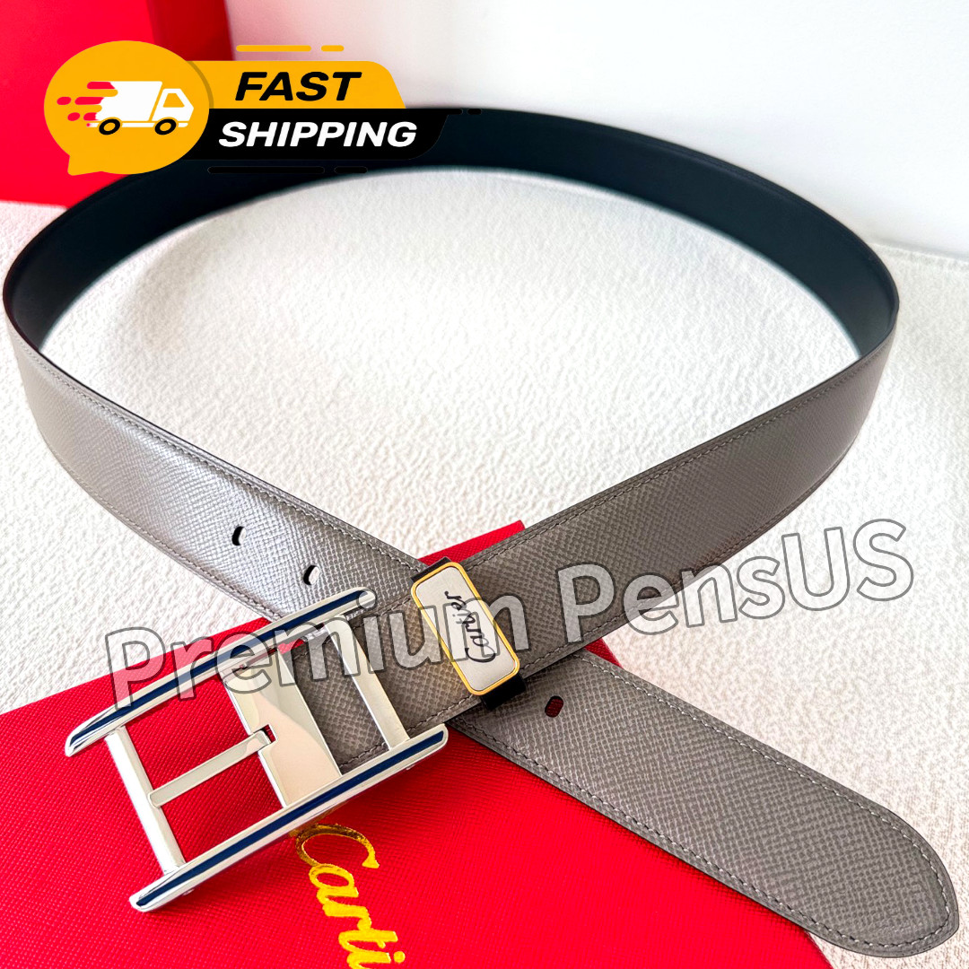 Hot CARTIER Gray Black Reversible Leather Belt Silver Buckle Men's Luxury Rare