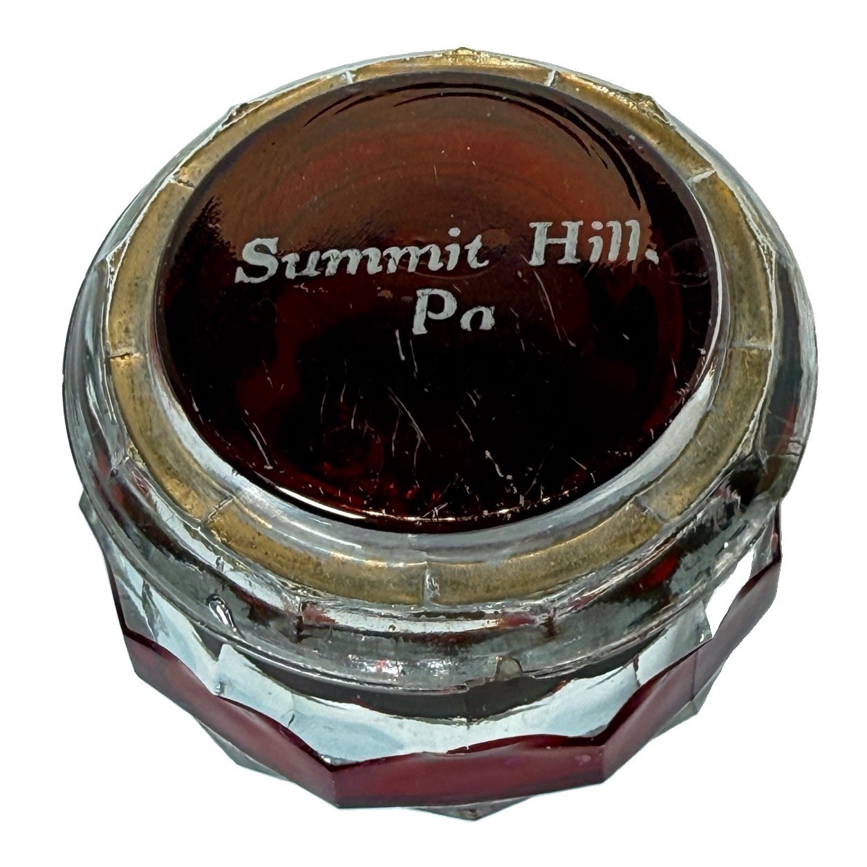 SUMMIT HILL Pennsylvania PA ANTIQUE Ruby Red Flash Souvenir Glass TRINKET BOX SUMMIT HILL Pennsylvania PA ANTIQUE Ruby Red Flash Souvenir Glass TRINKET BOX