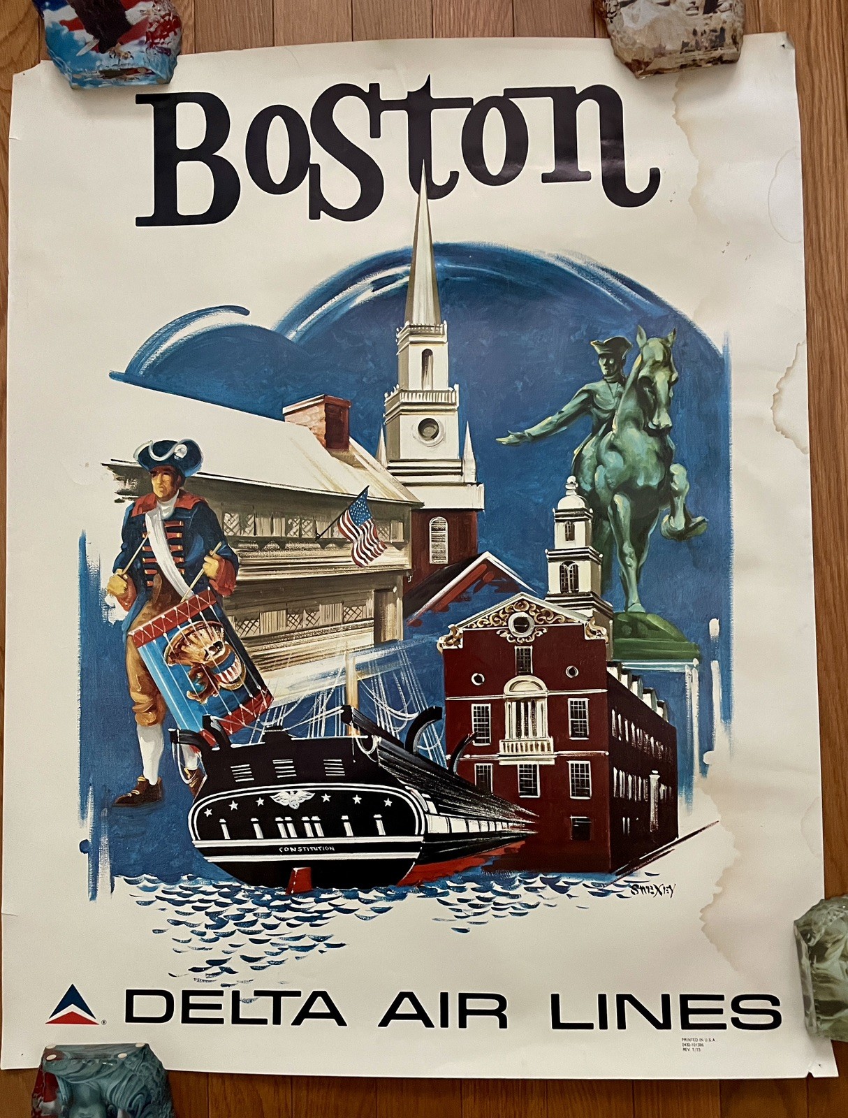 1973 Original Vintage Delta Airlines Boston Travel Poster Fred Sweney 1973 Original Vintage Delta Airlines Boston Travel Poster Fred Sweney